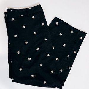 Vintage Embroidered Daisy Black Cropped Trousers Size 12